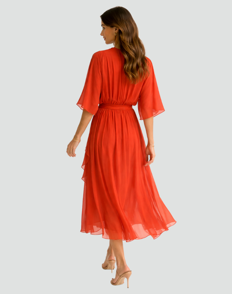 Midi Dress | Elegant Wrap Neckline Airy Midi Gown