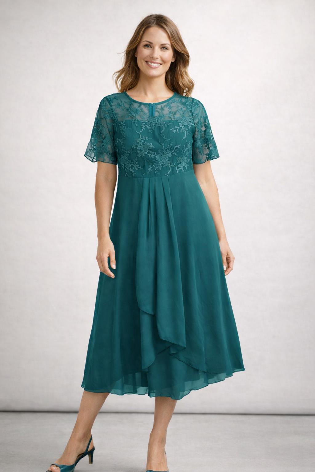 Midi Dress | Floral Midi Dress with Sleeves | Elegant Asymmetrical Design