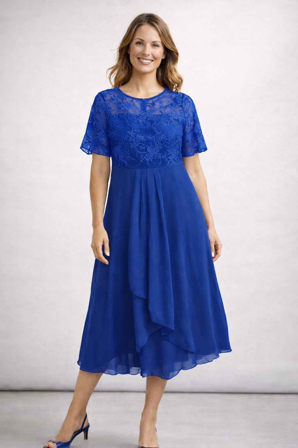 Midi Dress | Floral Midi Dress with Sleeves | Elegant Asymmetrical Design