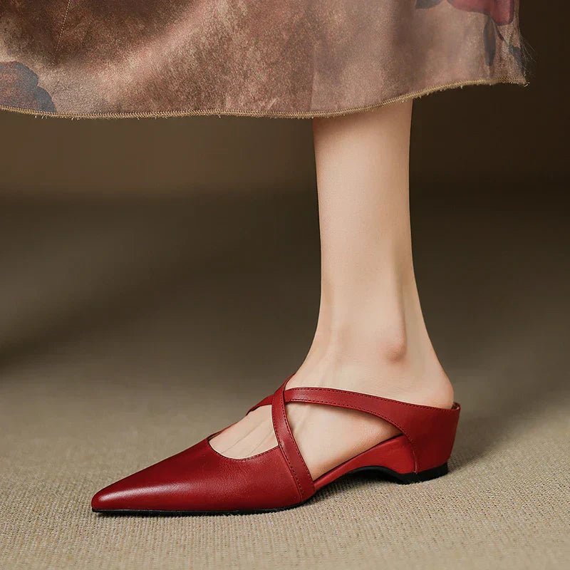 Mules Shoes | Cross-Strap Pointed Toe Low Heel | Elegant Comfortable