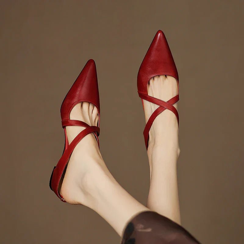 Mules Shoes | Cross-Strap Pointed Toe Low Heel | Elegant Comfortable
