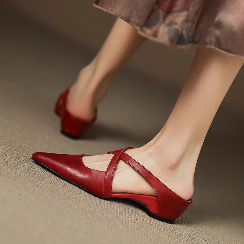 Mules Shoes | Cross-Strap Pointed Toe Low Heel | Elegant Comfortable