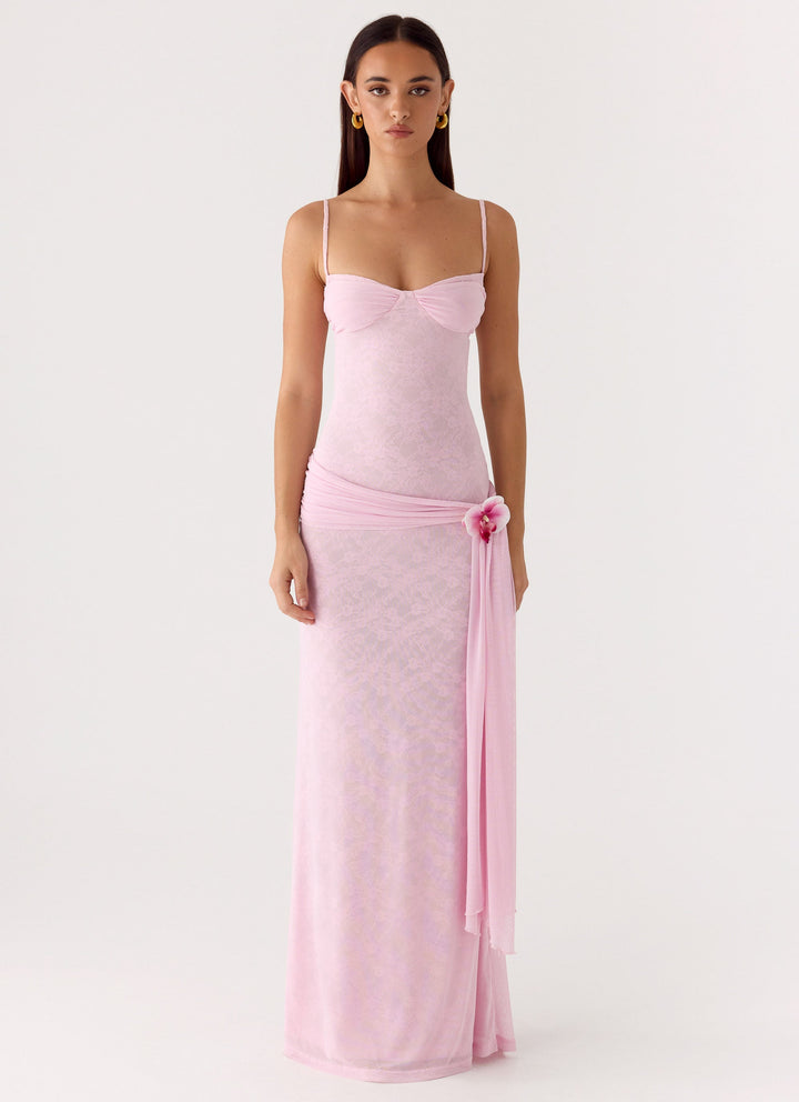 Natty Lace Mesh Maxi Dress Petal Pink