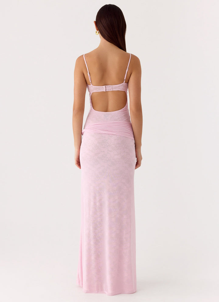 Natty Lace Mesh Maxi Dress Petal Pink