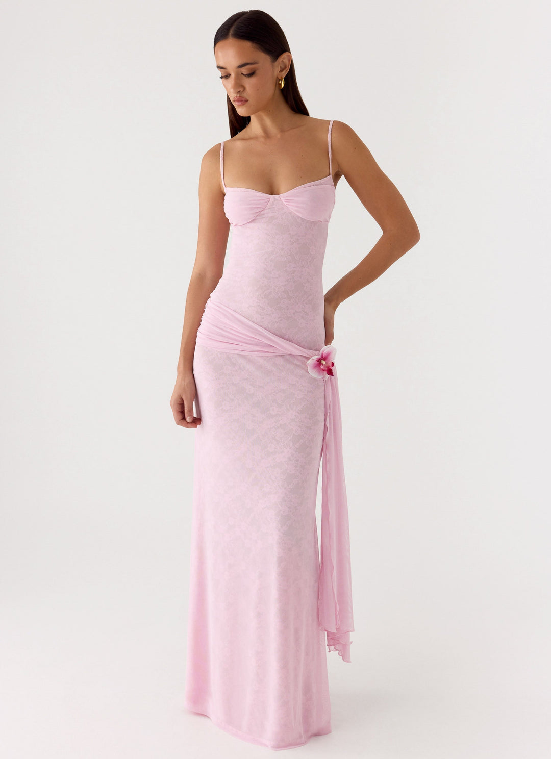 Natty Lace Mesh Maxi Dress Petal Pink