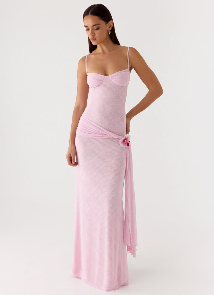 Natty Lace Mesh Maxi Dress Petal Pink