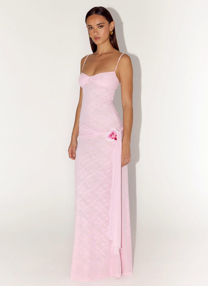 Natty Lace Mesh Maxi Dress Petal Pink