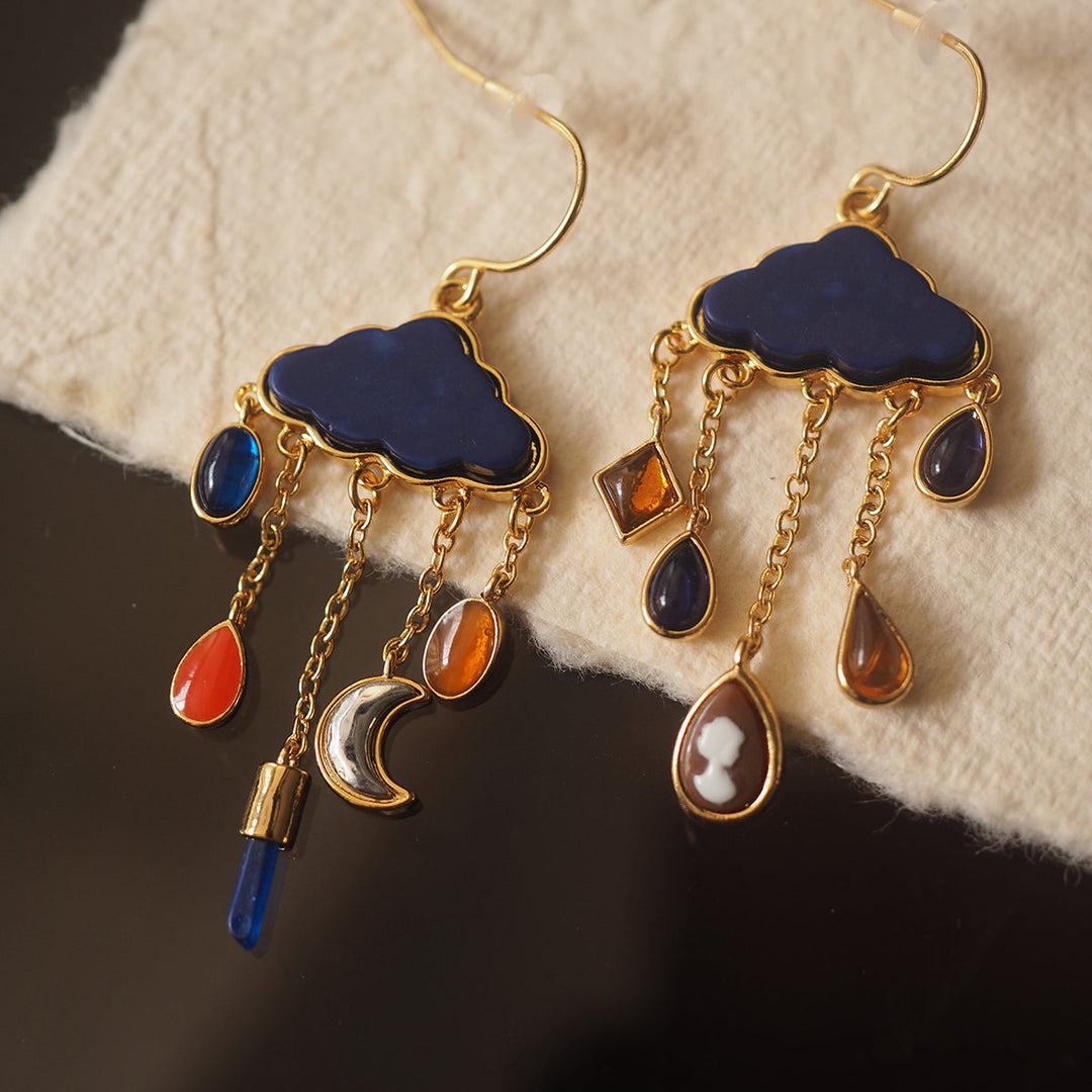 Women's Gold Vermeil Enamel Cloud Drop Earrings | Waterproof Sterling Silver Drops