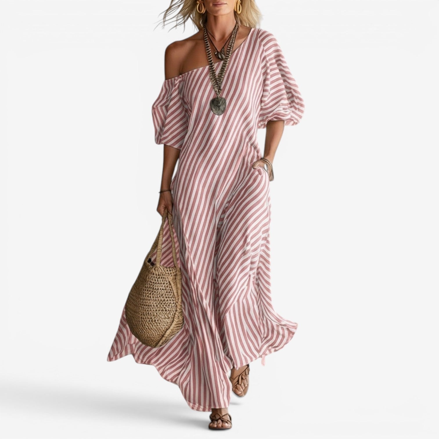 Women's Striped Off-Shoulder Maxi Dress | Effortless Elegant Summer Dress