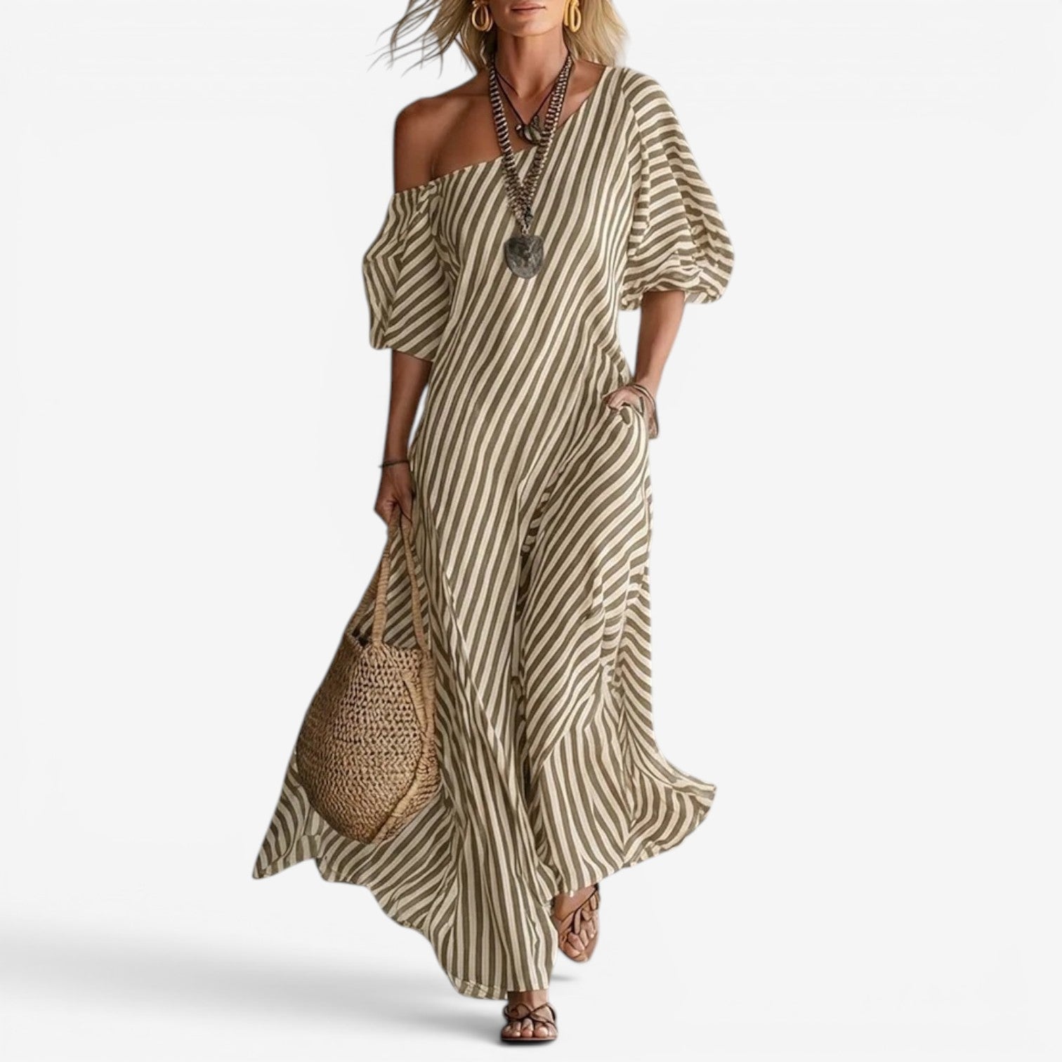 Women's Striped Off-Shoulder Maxi Dress | Effortless Elegant Summer Dress