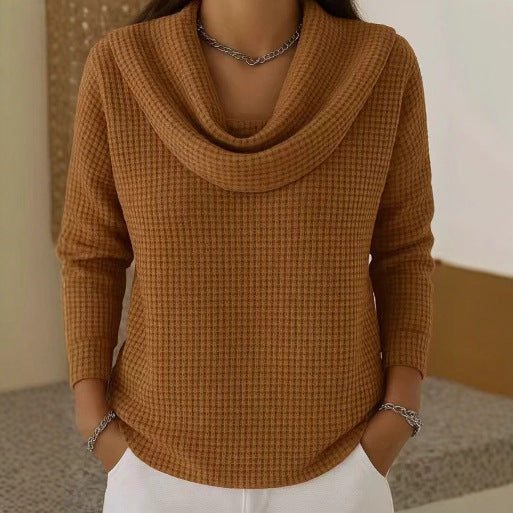 Women's Cowl-Neck Waffle Sweater | Cozy Draped Pullover
