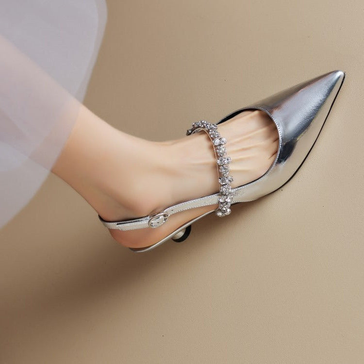Women's Crystal Strap Slingback Heels | Pointed Toe Evening Pumps