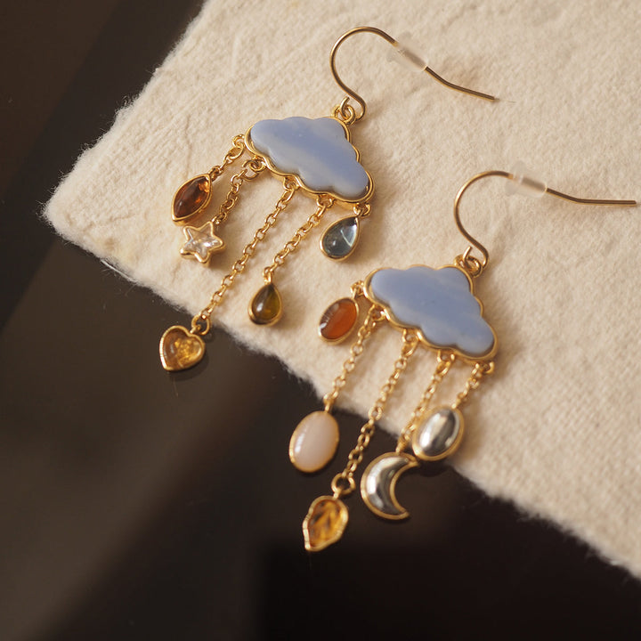 Women's Gold Vermeil Enamel Cloud Drop Earrings | Waterproof Sterling Silver Drops