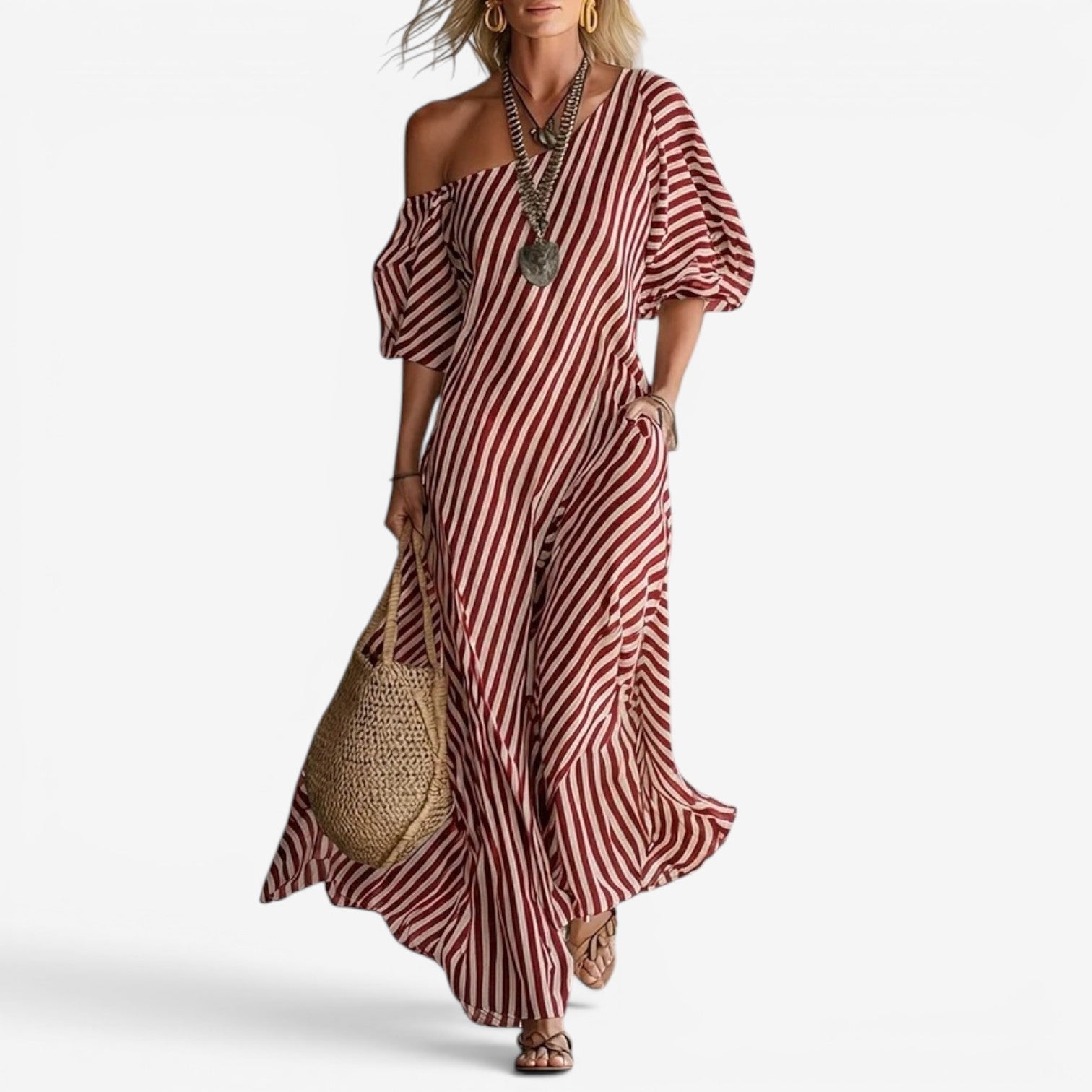 Women's Striped Off-Shoulder Maxi Dress | Effortless Elegant Summer Dress