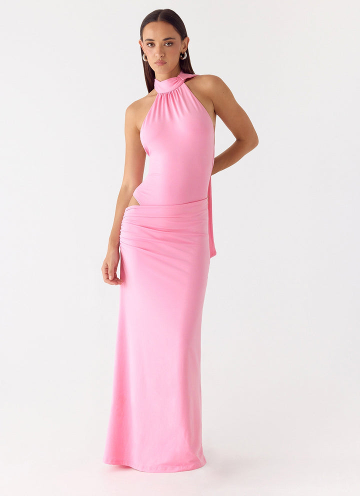 On My Way Bodysuit Maxi Dress Pink