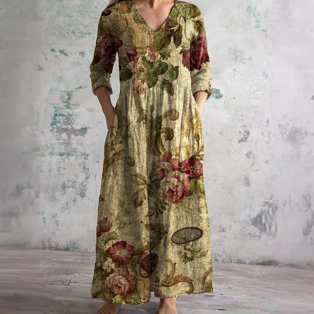 Women's Floral V-Neck Summer Dress | Lightweight Flowy Midi Dress