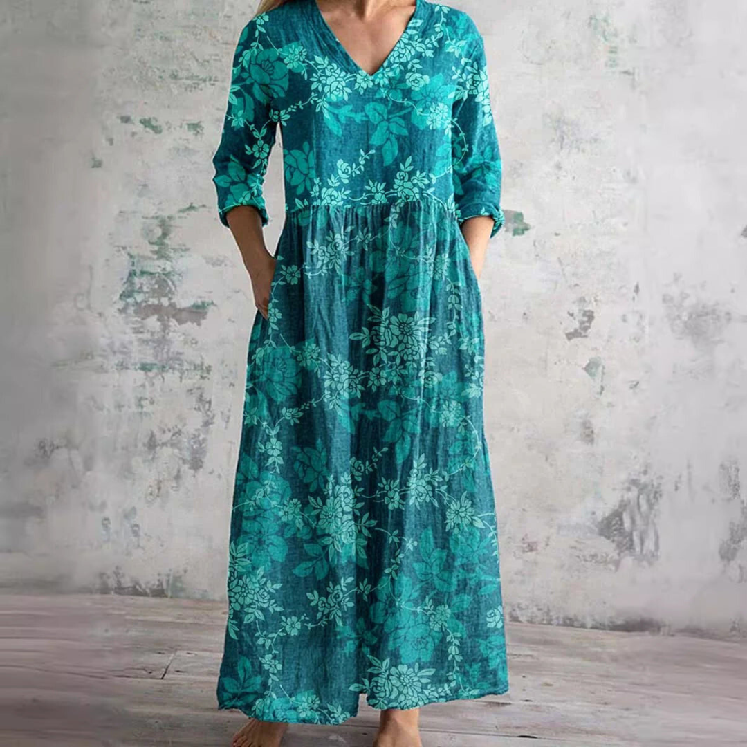 Women's Floral V-Neck Summer Dress | Lightweight Flowy Midi Dress
