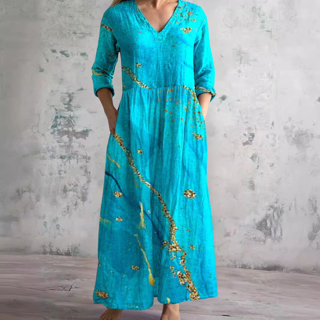 Women's Floral V-Neck Summer Dress | Lightweight Flowy Midi Dress