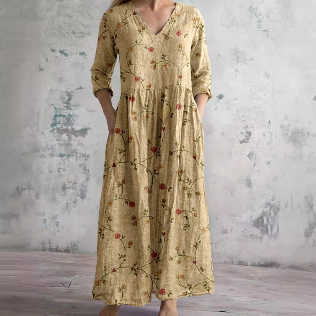 Women's Floral V-Neck Summer Dress | Lightweight Flowy Midi Dress