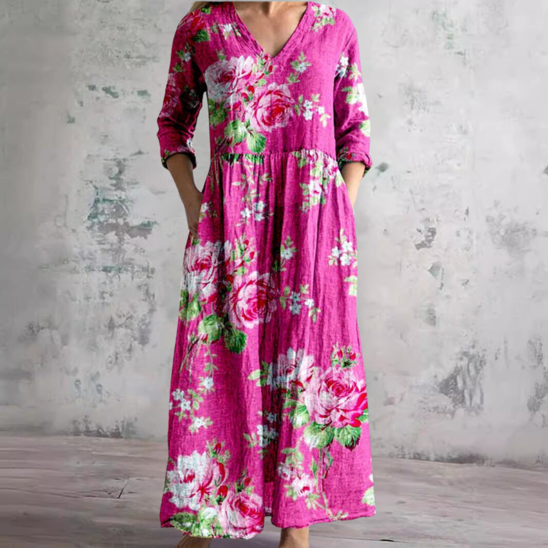 Women's Floral V-Neck Summer Dress | Lightweight Flowy Midi Dress