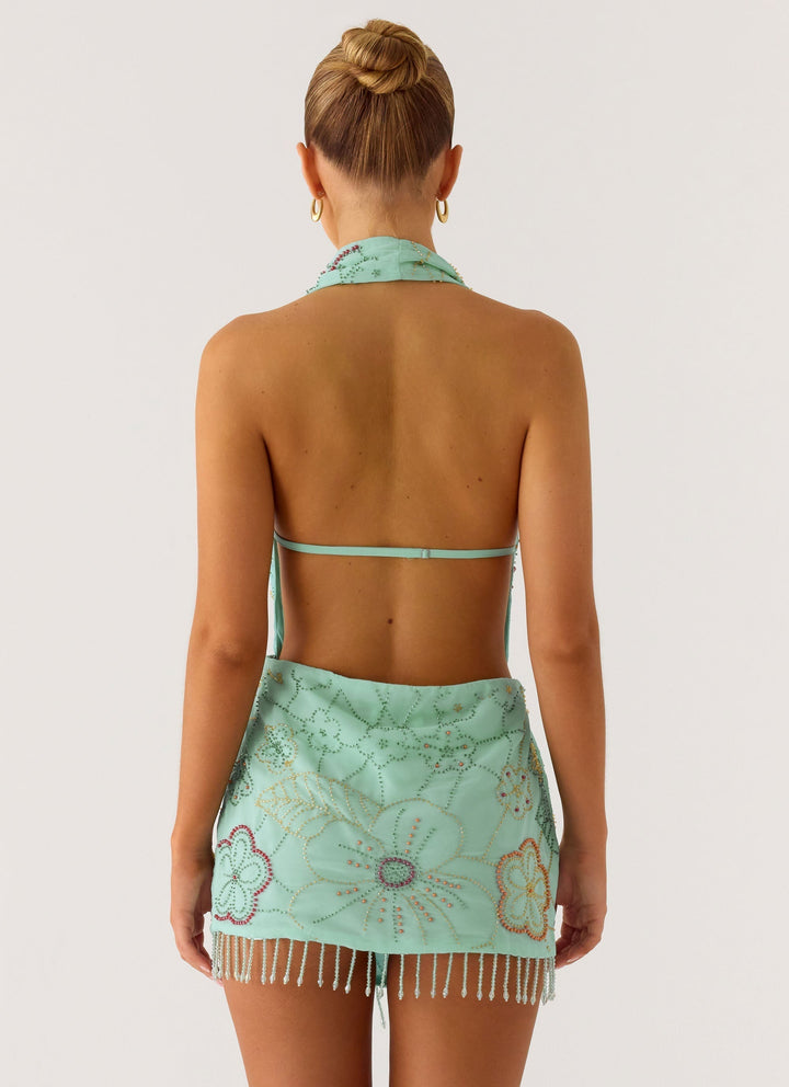 Outlaw Beaded Mini Dress Mint