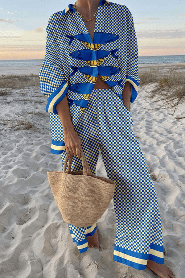 Resort Pants Set | Relaxed Checkerboard Summer Outfit