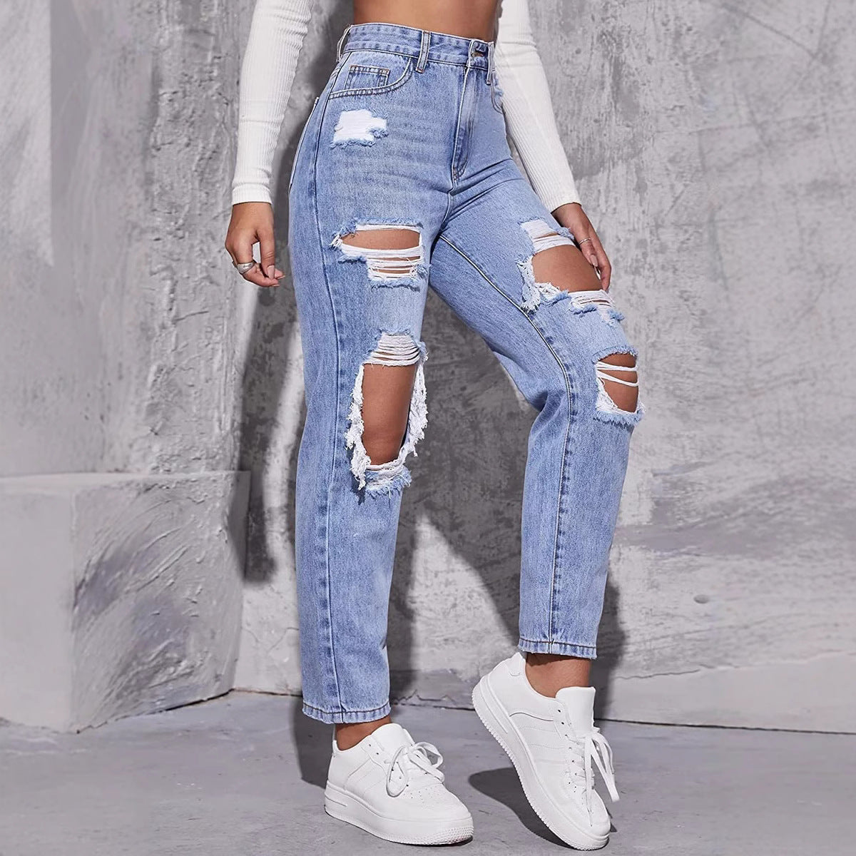 Ripped Jeans | Straight-Leg Casual Pants | Relaxed Urban Style