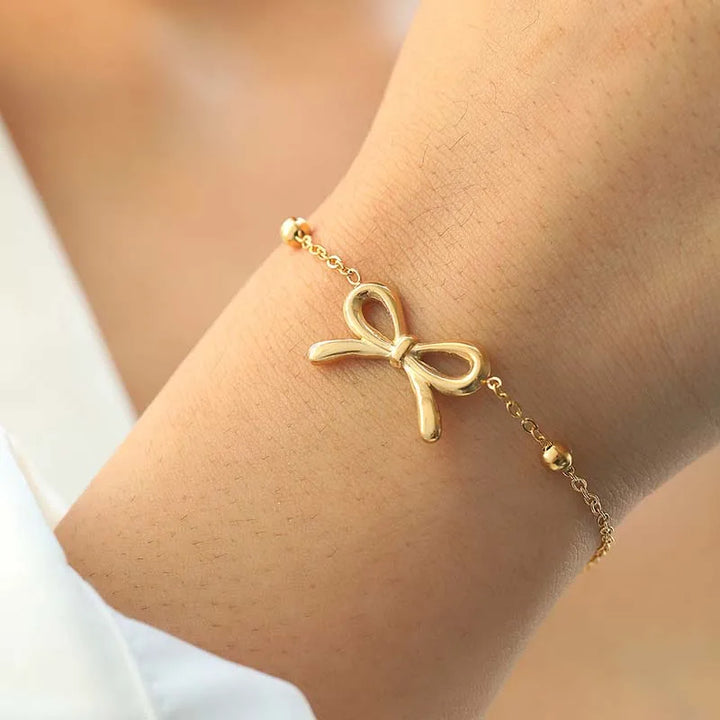 Women's Gold-Plated Bow Charm Bracelet | Adjustable Waterproof Chain Bracelet