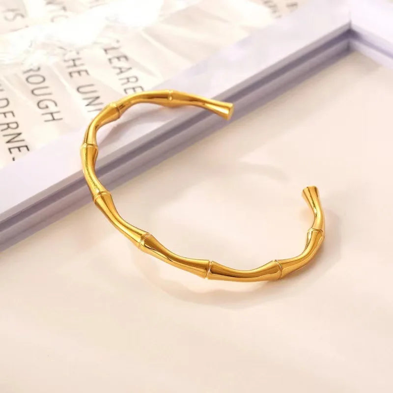 Women's Gold-Plated Bamboo Cuff Bracelet | Adjustable Hypoallergenic Open Cuff