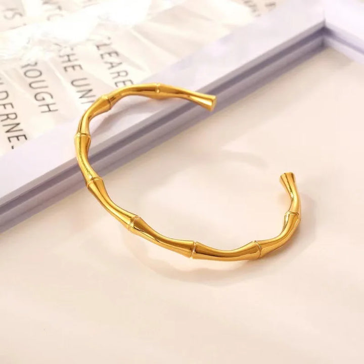 Women's Gold-Plated Bamboo Cuff Bracelet | Adjustable Hypoallergenic Open Cuff