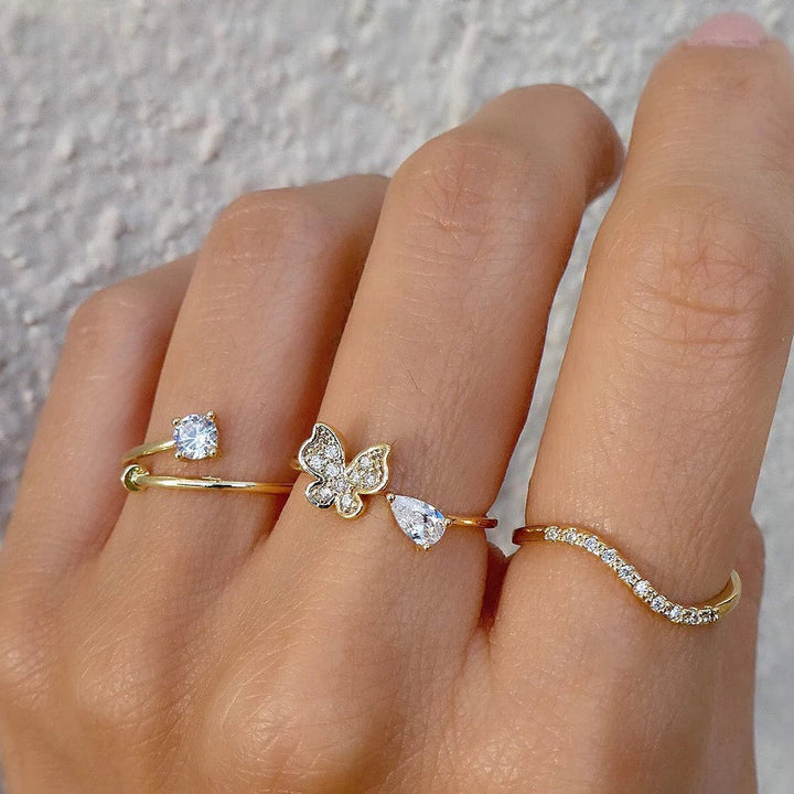 Women's Gold-Plated Stacking Ring Set | Adjustable Cubic Zirconia Stack Rings