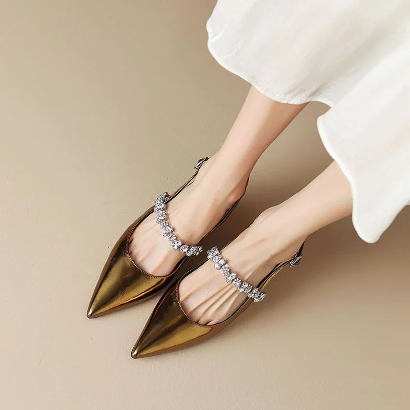 Women's Crystal Strap Slingback Heels | Pointed Toe Evening Pumps