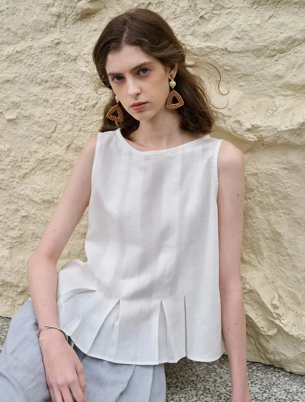 Duttini | Pleated Hem Linen Top