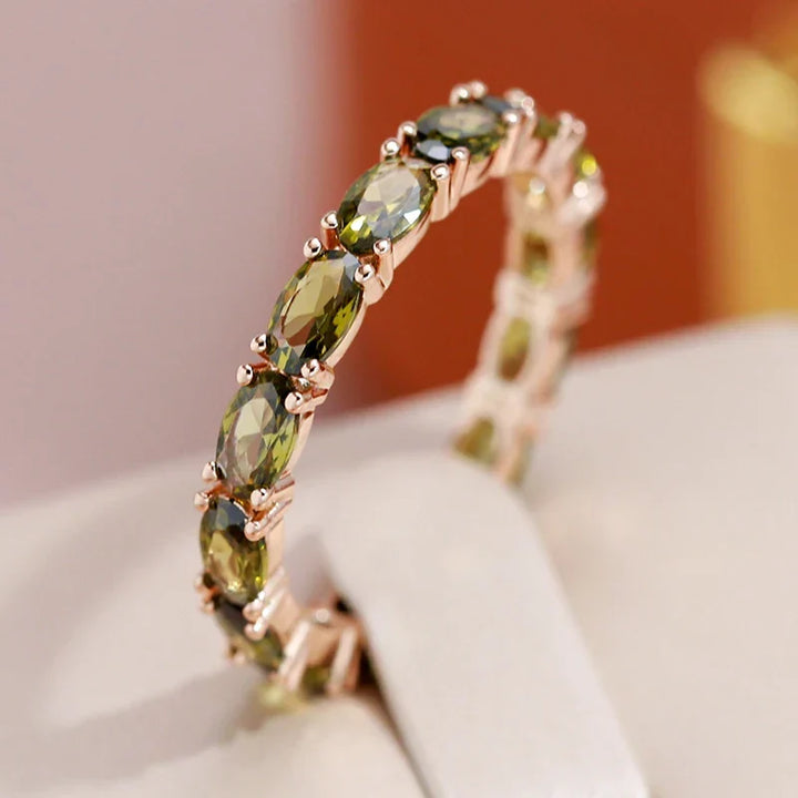 Women's Olive Cubic Zirconia Eternity Ring | Gold-Plated Marquise Stone Band