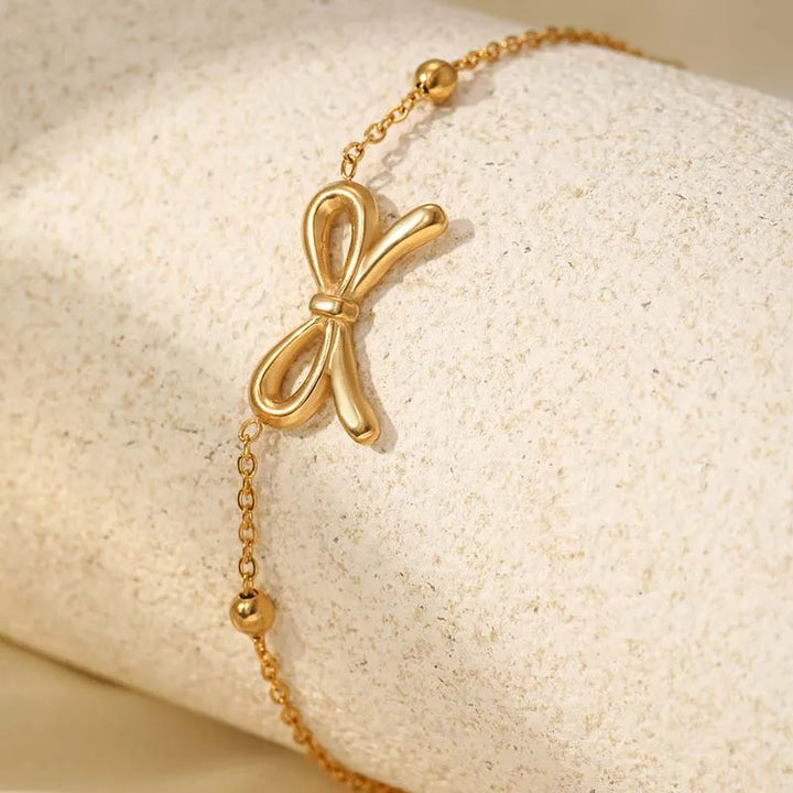 Women's Gold-Plated Bow Charm Bracelet | Adjustable Waterproof Chain Bracelet