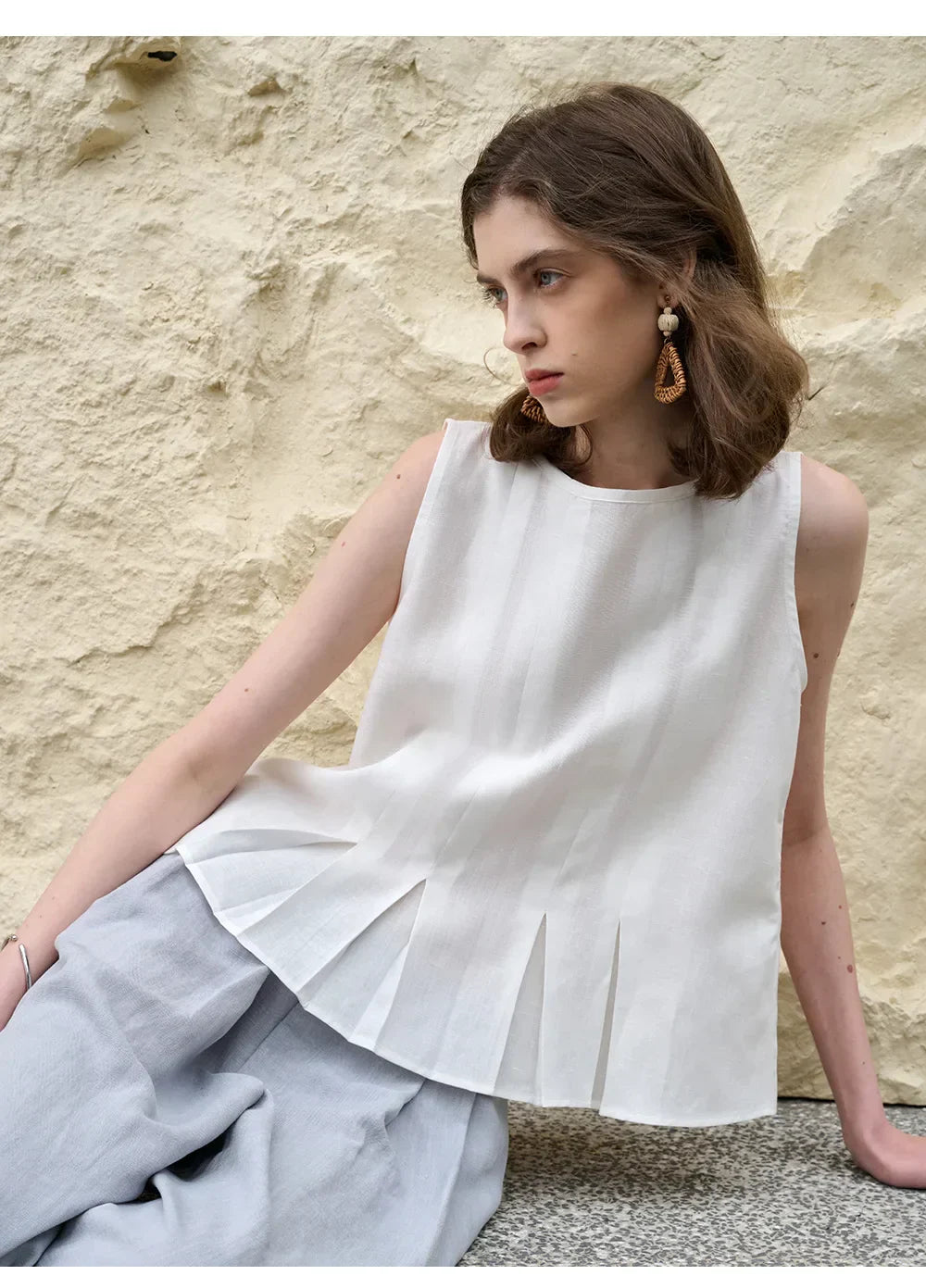 Duttini | Pleated Hem Linen Top