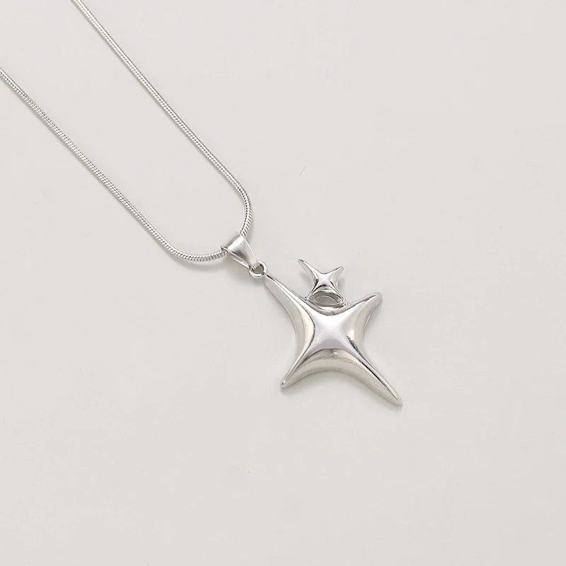 Women's Stainless Steel Star Pendant Necklace Duo | Layered Minimalist Star Necklaces