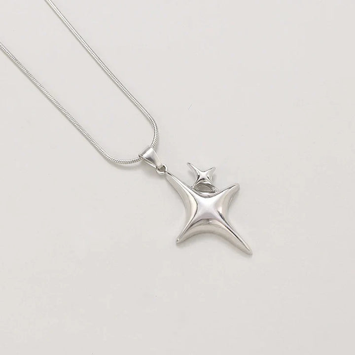 Women's Stainless Steel Star Pendant Necklace Duo | Layered Minimalist Star Necklaces