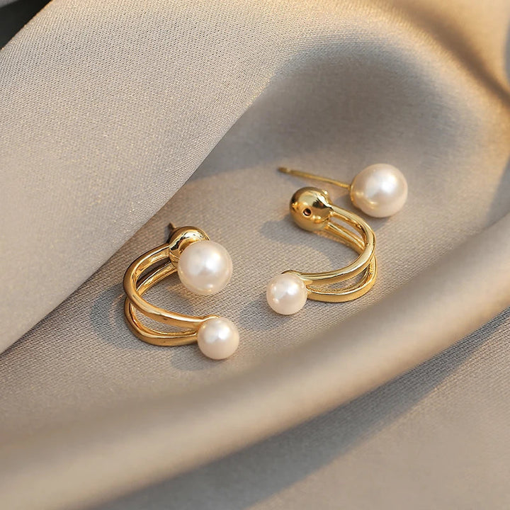 Women's Gold-Plated Pearl Stud Earrings | Curved Minimalist Pearl Studs