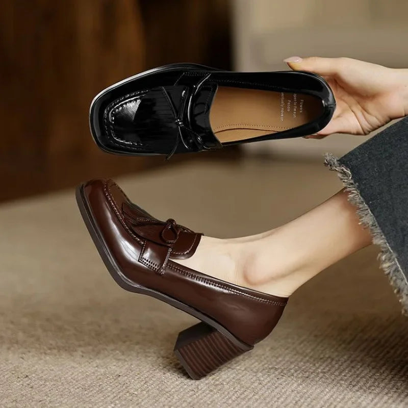 Women's Tassel Loafer Pumps | Round Toe Block Heel Loafers