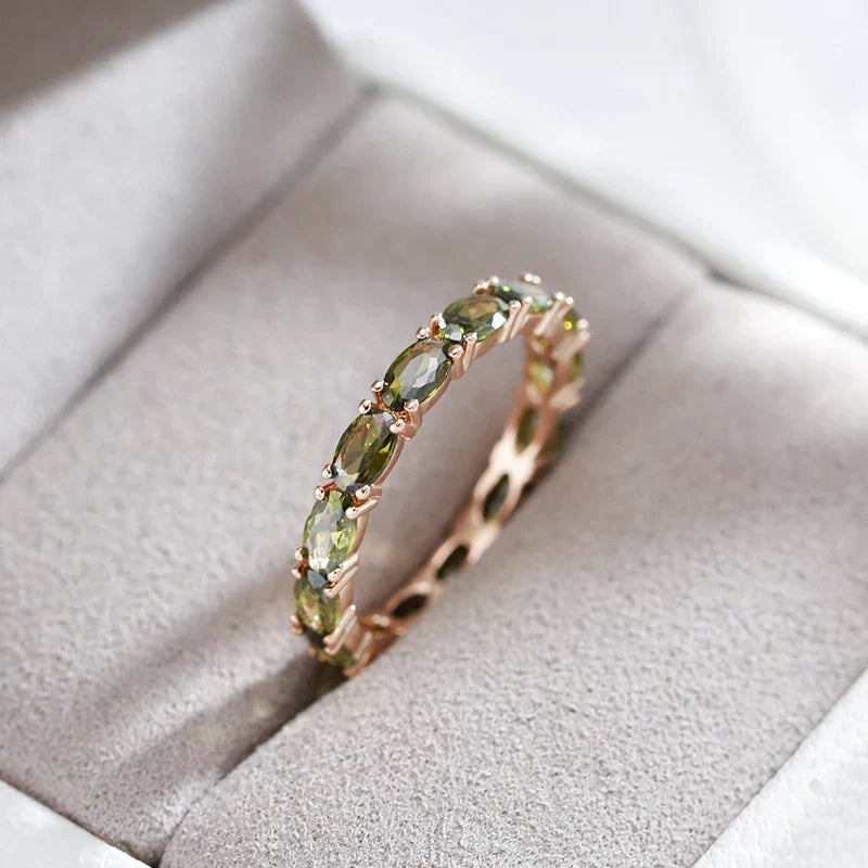 Women's Olive Cubic Zirconia Eternity Ring | Gold-Plated Marquise Stone Band