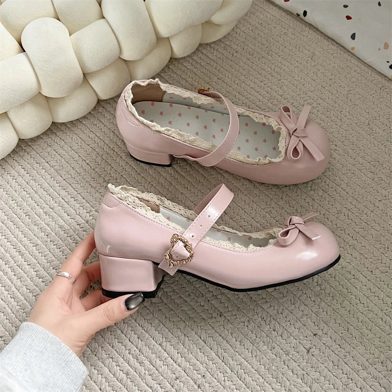 JK Mary Jane Shoes Ladies Causal Shallow Butterflyknot Shoes Autumn Female Leather Shoes