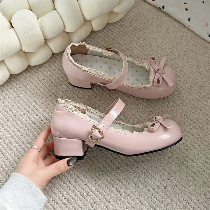 JK Mary Jane Shoes Ladies Causal Shallow Butterflyknot Shoes Autumn Female Leather Shoes