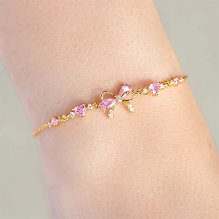 Women's Petite Bow Charm Bracelet | Adjustable Cubic Zirconia Chain Bracelet