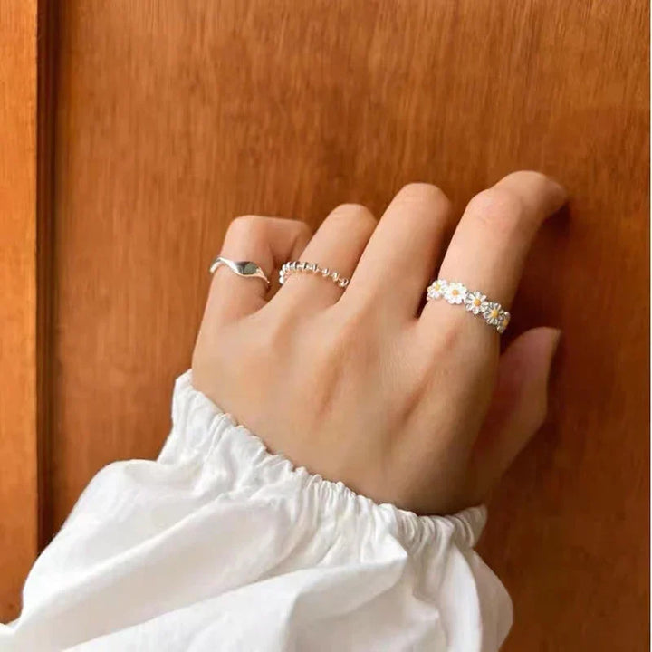 Women's Stainless Steel Daisy Ring | Adjustable Waterproof Flower Ring