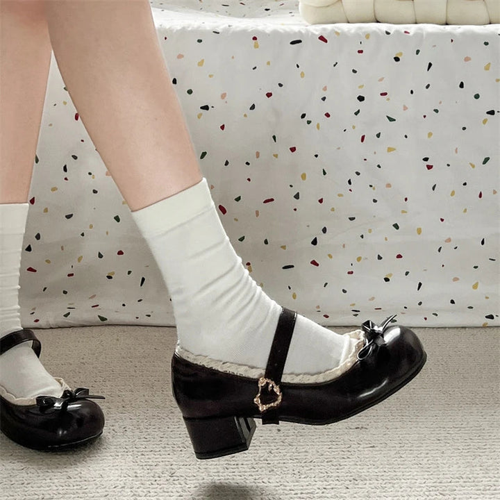 JK Mary Jane Shoes Ladies Causal Shallow Butterflyknot Shoes Autumn Female Leather Shoes