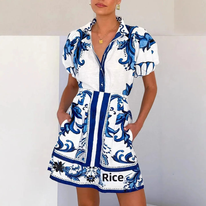 Duttini | Linen Floral Cocktail Dress Set (Top & Skirt)