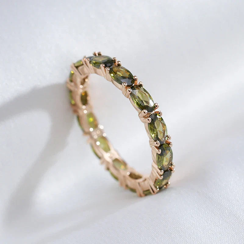 Women's Olive Cubic Zirconia Eternity Ring | Gold-Plated Marquise Stone Band
