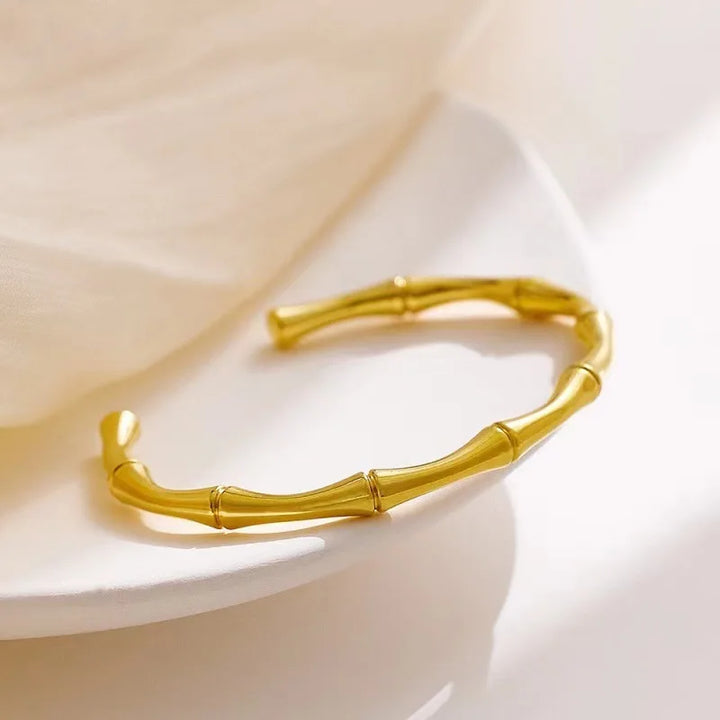 Women's Gold-Plated Bamboo Cuff Bracelet | Adjustable Hypoallergenic Open Cuff