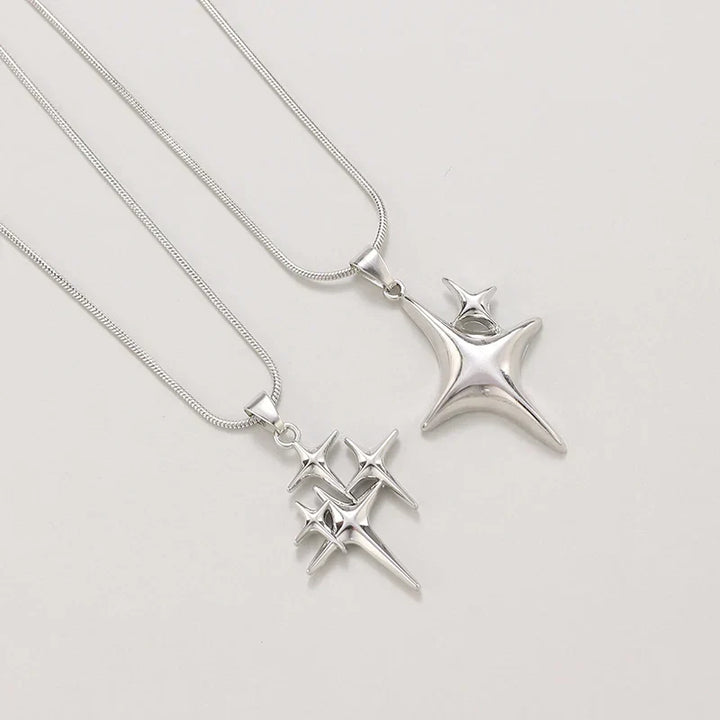 Women's Stainless Steel Star Pendant Necklace Duo | Layered Minimalist Star Necklaces